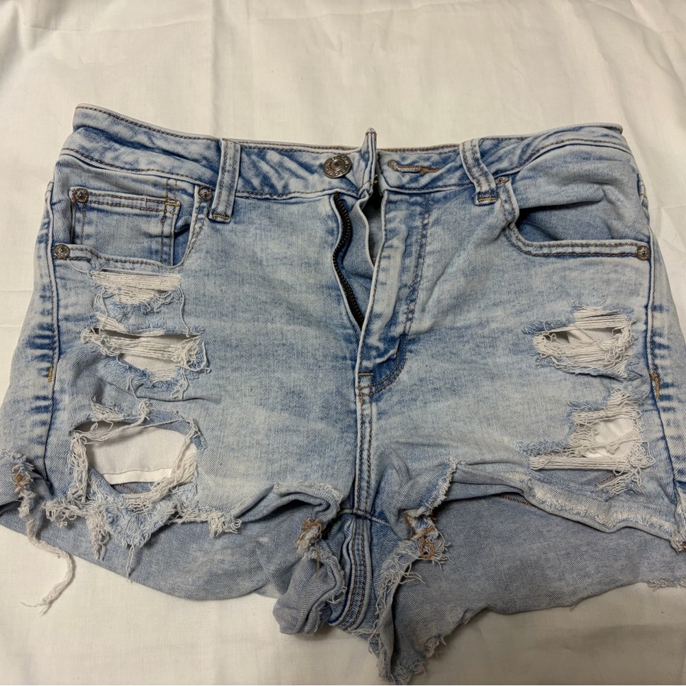 American Eagle Outfitters Light Wash Distressed Denim Shorts
